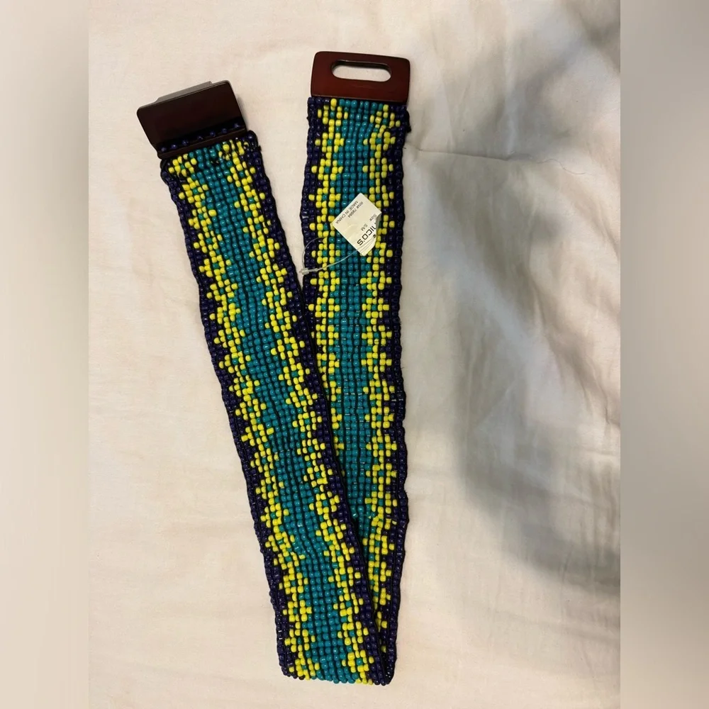 Chico's Wide Belt Multicolored Beadwork Turquoise and Yellow
